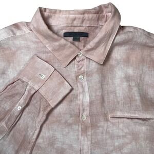 John Varvatos Linen Shirt Men XL Pink Tie Dye Long Sleeve Button Up Summer
